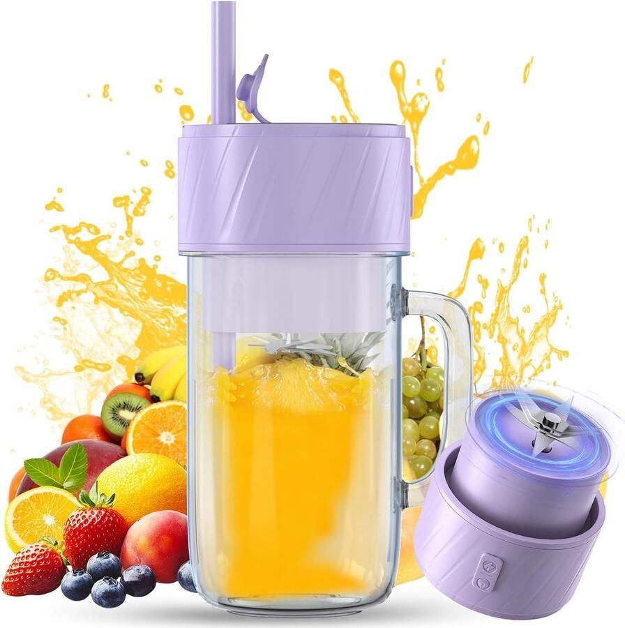 Draagbare Blender Smoothie Maker Verse Drankjes Maken 6 RVS Messen 400 ml Blauw