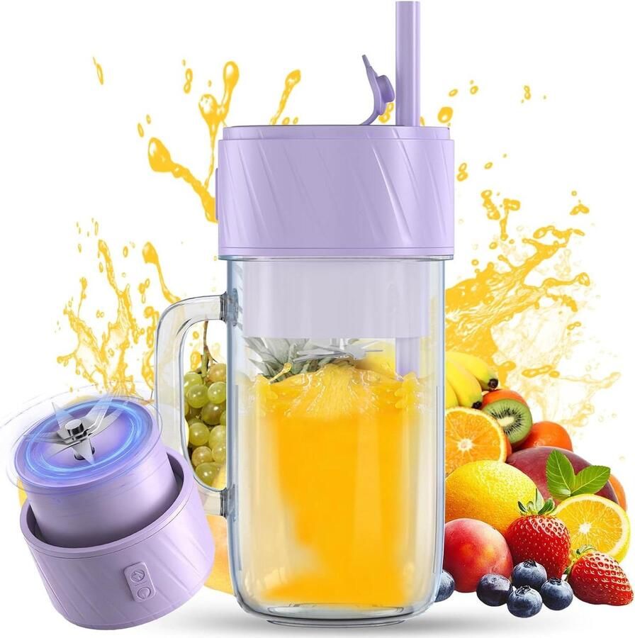 Draagbare Blender Smoothie Maker Verse Drankjes Maken 6 RVS Messen 400 ml Ziblue
