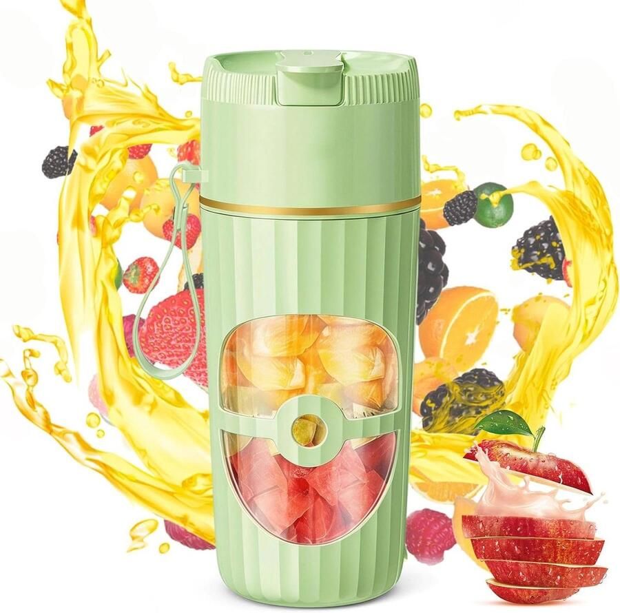 Draagbare Blender Mini Mixer Verse Dranken Maken 10 Roestvrijstalen Messen 400 ml Groen