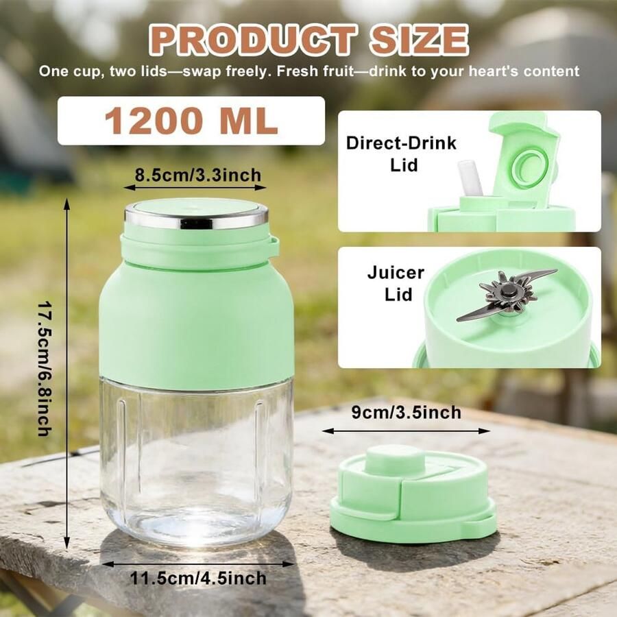 Draagbare Blender Smoothiemaker Fles Verse Drankjes Maken 38 Roestvrijstalen Messen 1200 ml Groen