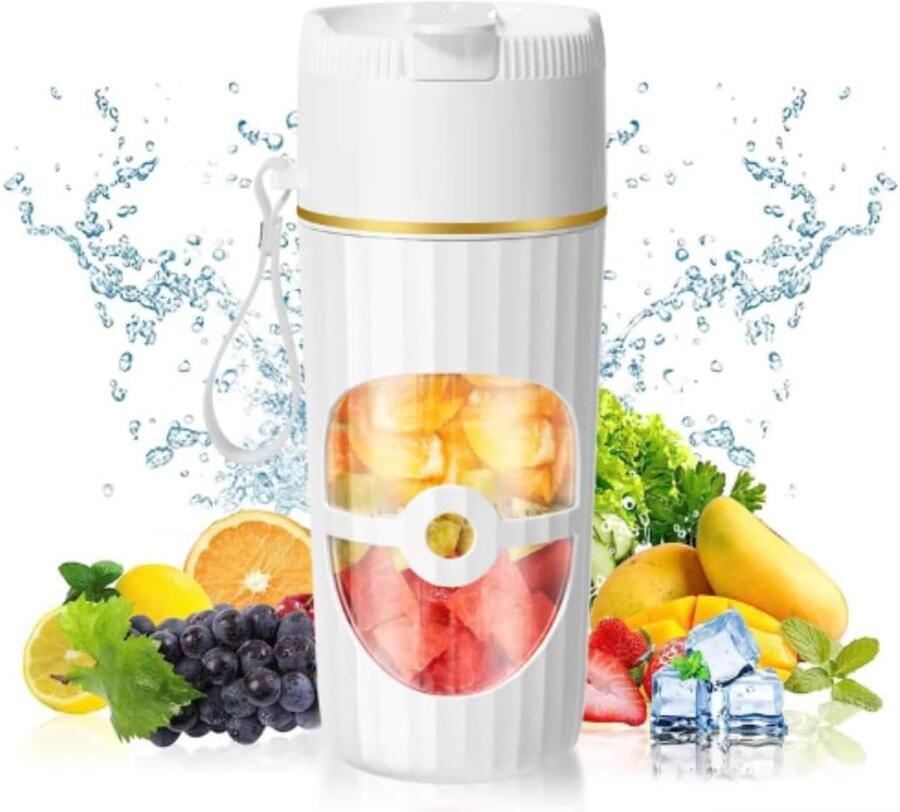 Draagbare Mixer Mini Blender Verse Dranken Maken 6 Roestvrijstalen Messen 450 ml Wit