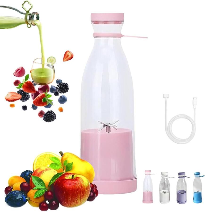 Draagbare Blender To Go Mini Blender Juice Maker 420ml Draadloze Smoothie Maker USB Oplaadbaar BPA-Vrij Inclusief Reisbeker met Deksel Compact & Lichtgewicht