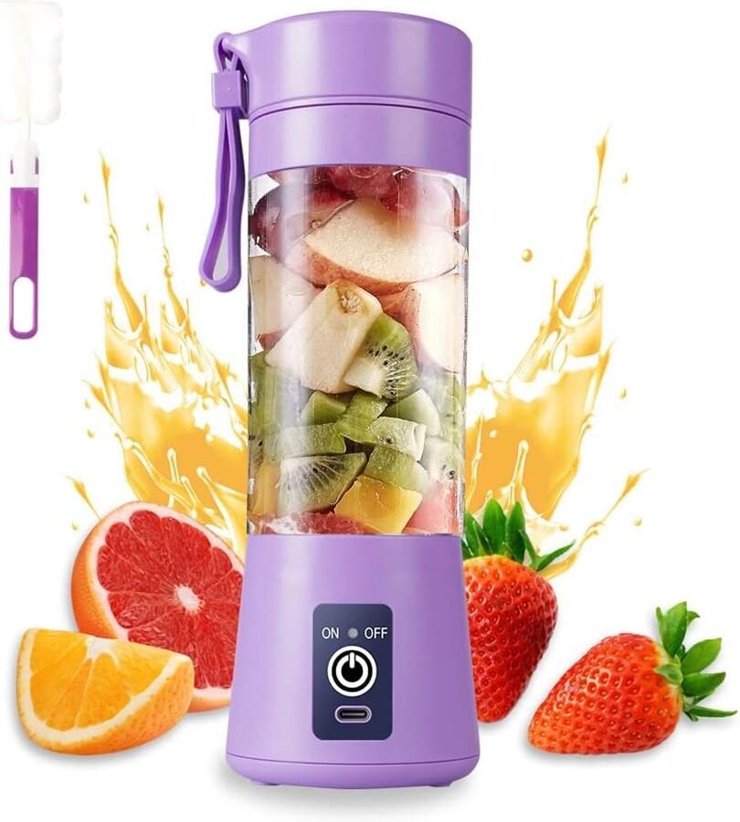 Draagbare Blender USB Juicer Mixer Smoothies Maken Zes Roestvrijstalen Messen 380 ml Paars