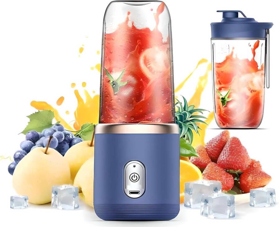 Draagbare blender van 412 ml voor sappen en smoothies met 6 messen. Krachtige Fusion Blender met USB-oplaadfunctie deksel en beker inbegrepen. Geschikt voor reizen en buitenactiviteiten (marineblauw) - Foto 2