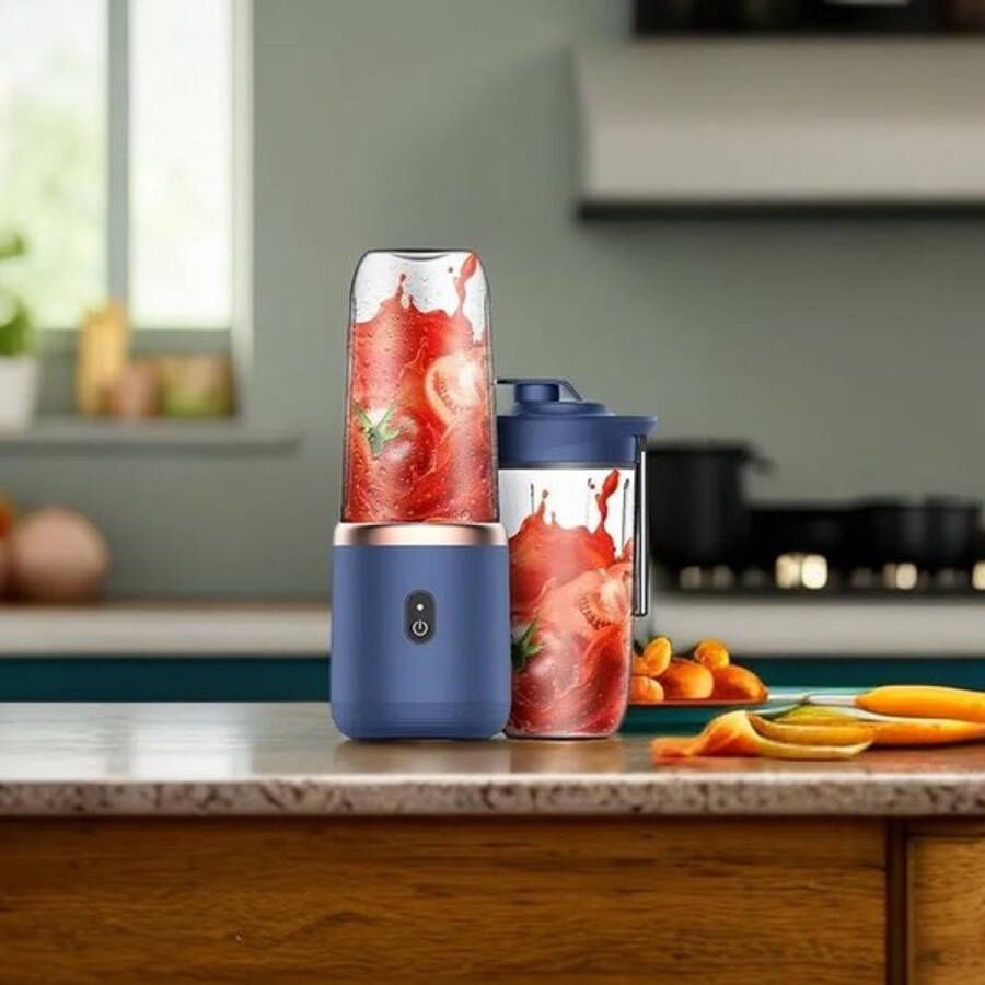 Draagbare blender van 412 ml voor sappen en smoothies met 6 messen. Krachtige Fusion Blender met USB-oplaadfunctie deksel en beker inbegrepen. Geschikt voor reizen en buitenactiviteiten (marineblauw)