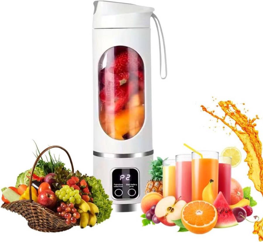 Draagbare blender van 500 ml voor sappen en smoothies met 12 roestvrijstalen messen USB-oplaadbaar en met meerdere snelheden Draagbare blender met 50 W voeding BPA-vrij en lekvrij