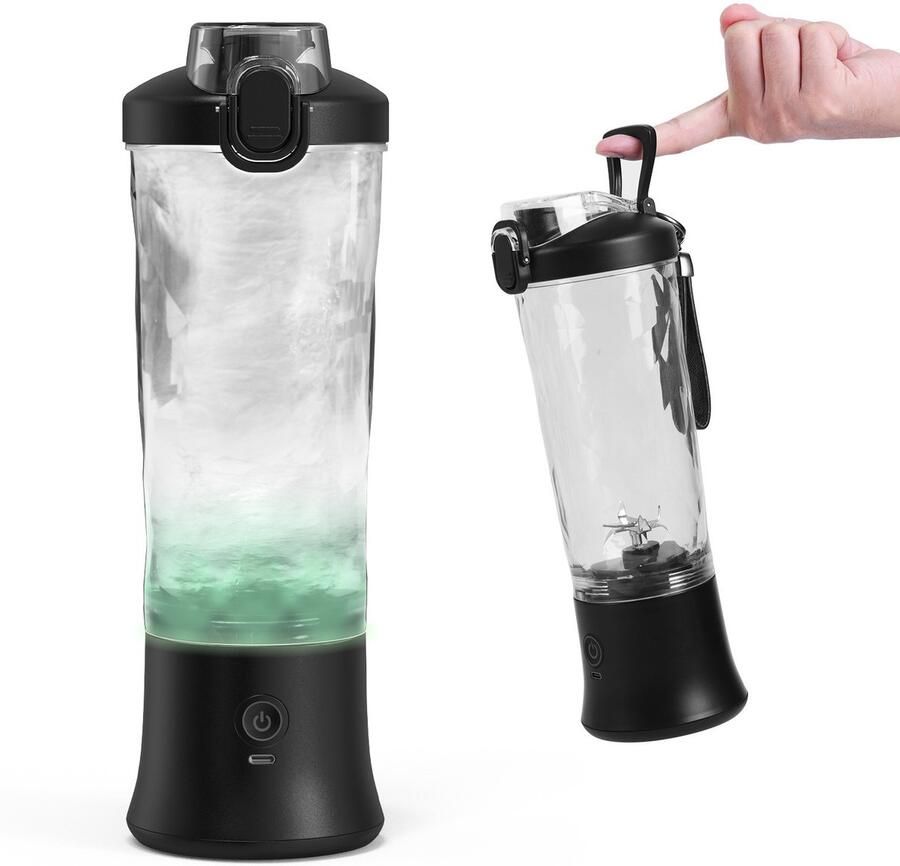 Draagbare blender van 600 ml ideaal voor het maken van smoothies en milkshakes met een beker voor vers sap voorzien van een oplaadbare USB-C-batterij en 6 messen