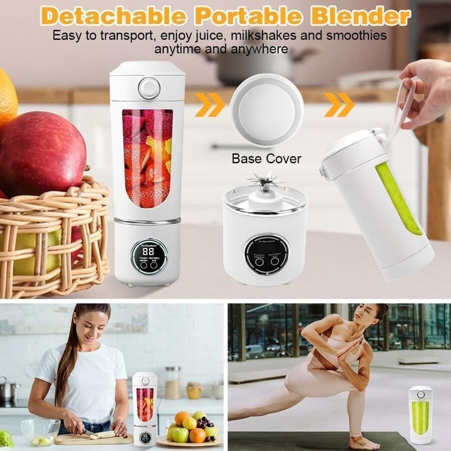 Draagbare blender van 700 ml voor smoothies shakes en maaltijden met 12 roestvrijstalen messen en digitaal display ideaal voor reizen en fitness