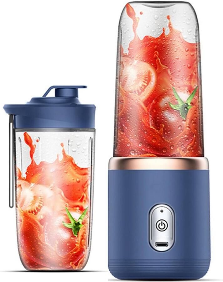 VHV Draagbare blender smoothie blender to go voor shakes en vers fruit 6 messen USB oplaadbaar Blauw 19 5 x 8 5 x 8 5 cm ABS voor thuis werk en onderweg