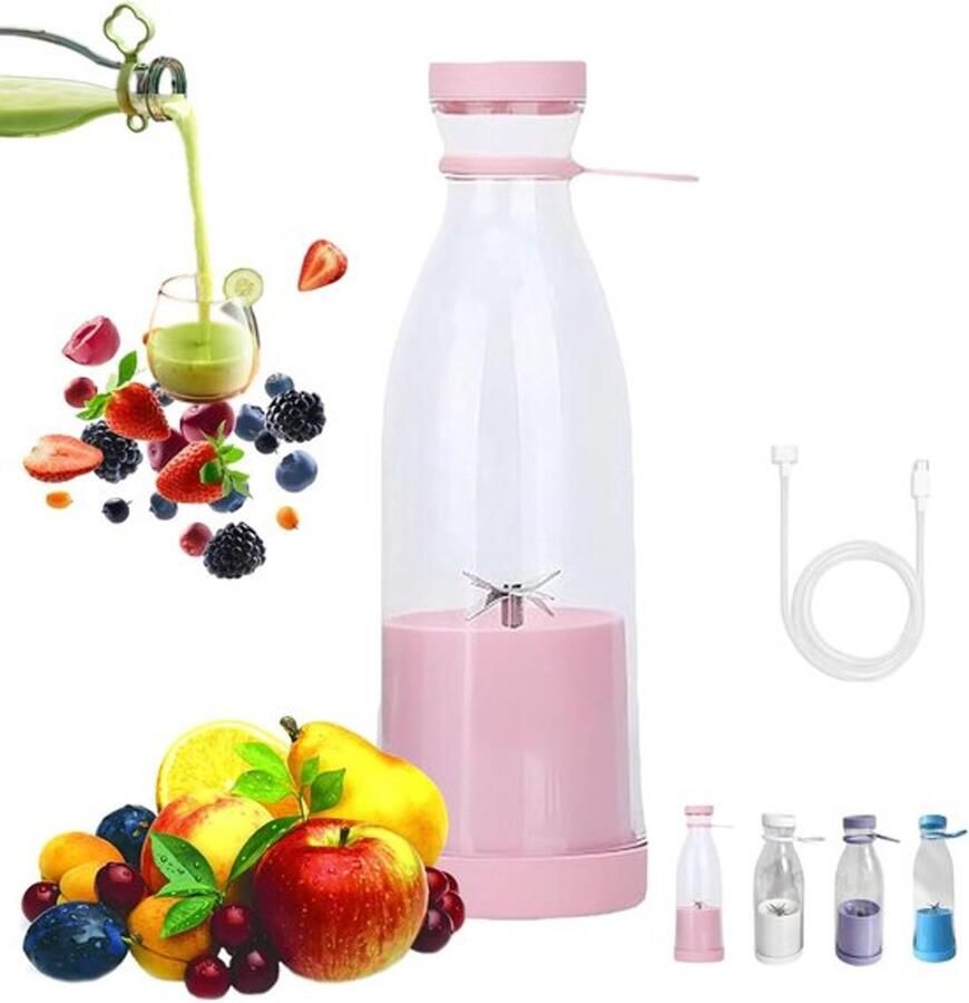 Draagbare Blender voor onderweg Mini-blender Sapmaker 420ml Draadloze smoothie-maker USB-oplaadbaar BPA-vrij Inclusief reisbeker met deksel Compact en lichtgewicht