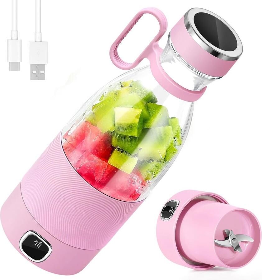 Draagbare Blender voor Shakes en Smoothies 3000 mAh USB Oplaadbare Mixfles met 6 Messen Ideaal voor Thuis en Reizen