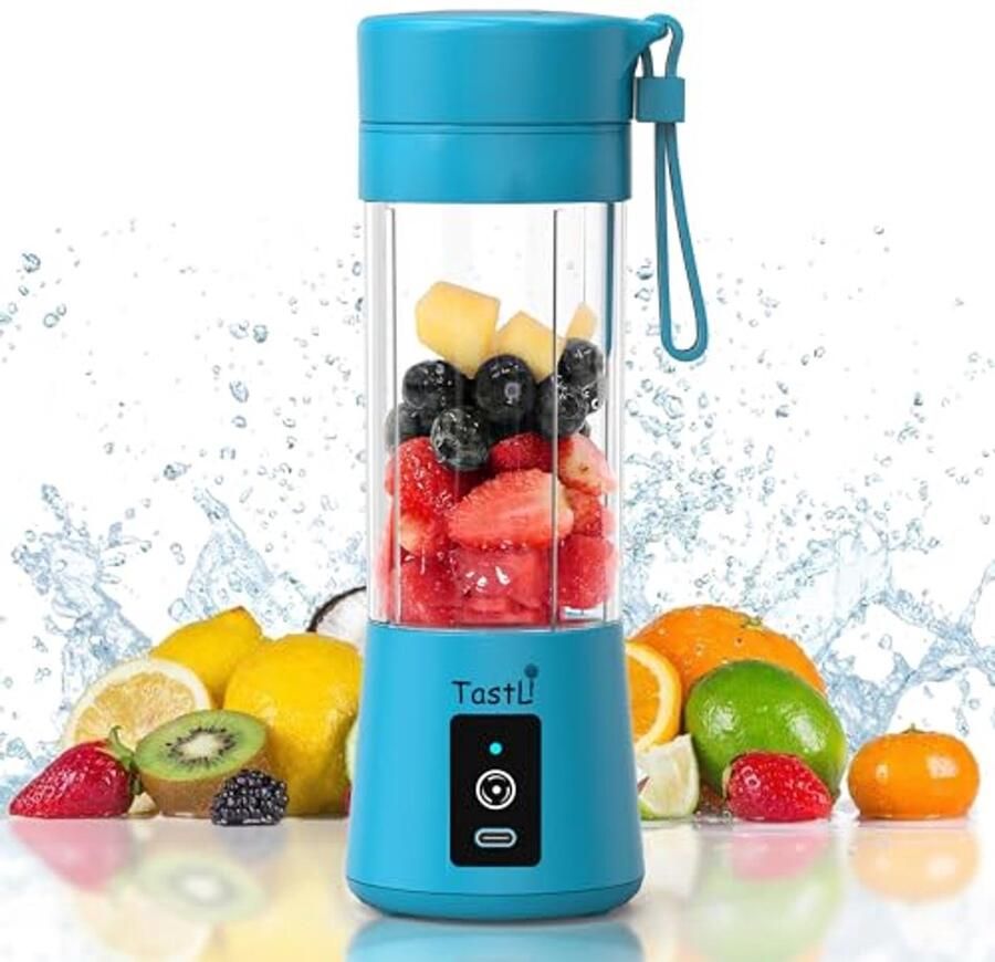Draagbare blender voor shakes en smoothies TastLi Draadloze Persoonlijke Mini Reizen Fruit Juicer Cup Mixer Elektrische Smoothie Blender Maker 13 oz Flessen USB Oplaadbaar (Hemelblauw) - Foto 1