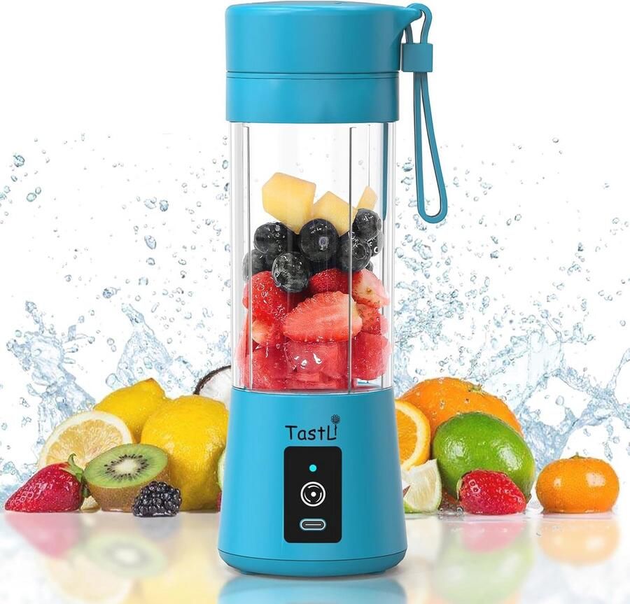 Draagbare blender voor shakes en smoothies TastLi Draadloze Persoonlijke Mini Reizen Fruit Juicer Cup Mixer Elektrische Smoothie Blender Maker 13 oz Flessen USB Oplaadbaar (Hemelblauw)