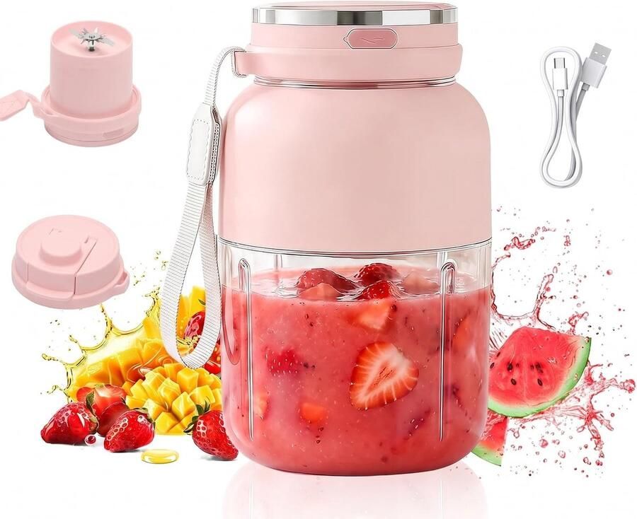 Draagbare blender voor smoothies en sap 1300 ml mixerfles met lekvrij deksel draadloos en oplaadbaar voor fitness kantoor en onderweg