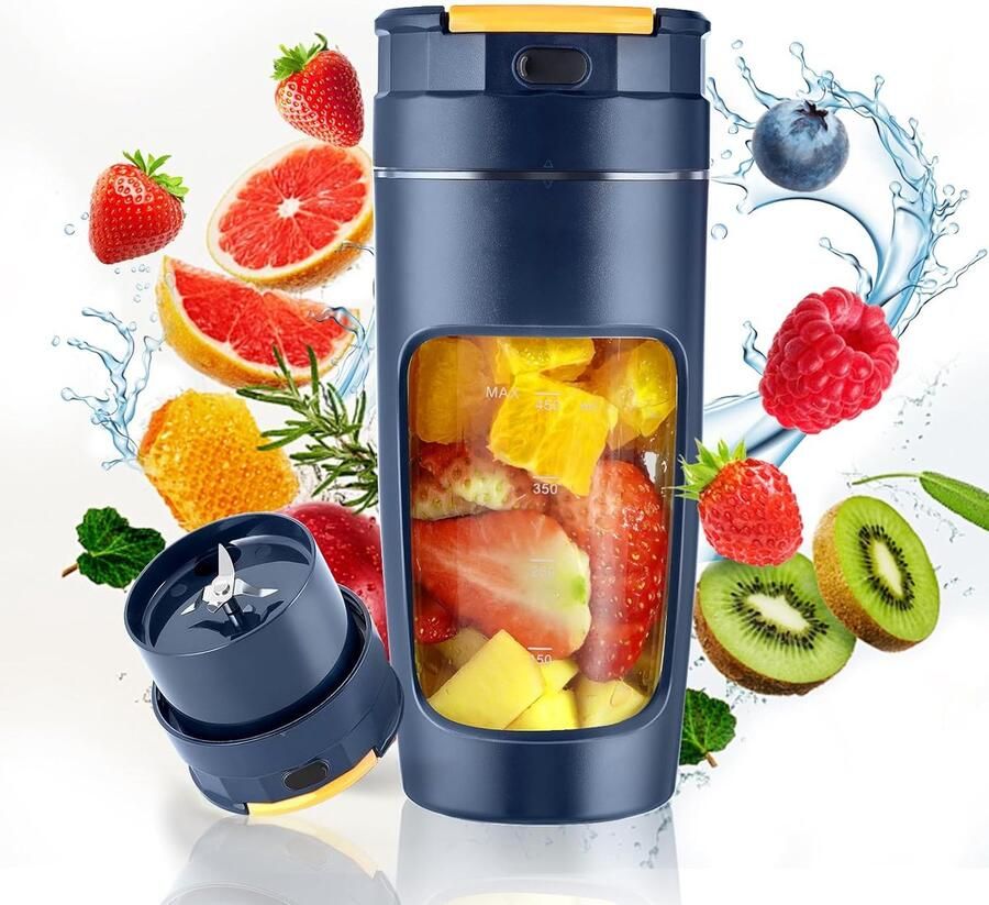Draagbare Blender 20oz 600ml 3000mAh USB-C Oplaadbaar 6 Mesjes Lekvrije Reismixer Zelfreinigend & Veiligheidsslot Geschikt voor Gym Kamperen Kantoor & Keuken