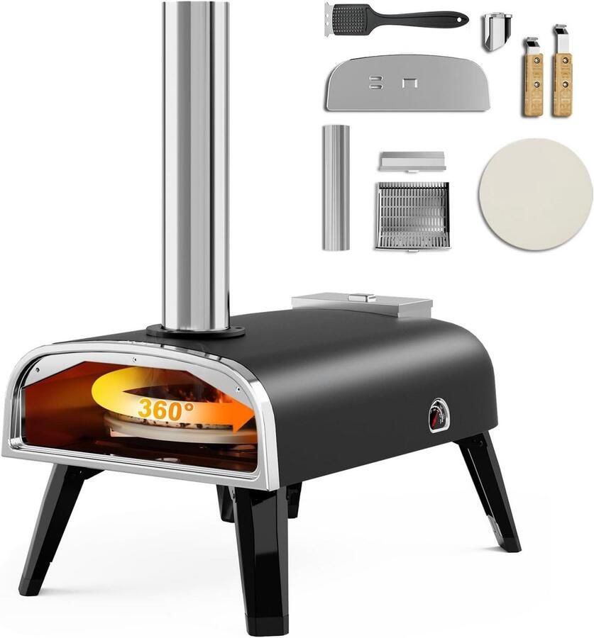 Draagbare Buiten Pizzaoven met Pizzasteen en Ingebouwde Thermometer Houtgestookt