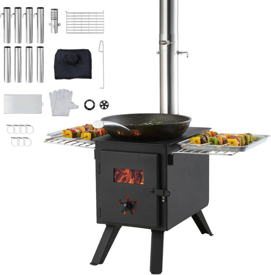 Draagbare Camping Houtkachel met Schoorsteen voor Buiten Koken en Verwarmen