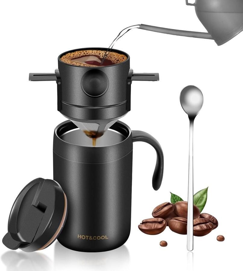 Draagbare Camping Koffiemachine 16oz Inschenken Set Koffiekit Camping Koffiemachine Reizen Koffie Set Kamperen Koffiekit Ideaal voor Outdoor & Vakantie Gebruik