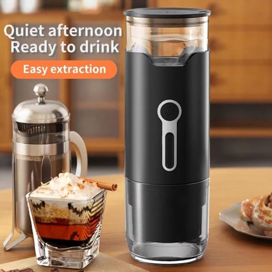 Draagbare capsulekoffiemachine Aboiled draagbaar koffiezetapparaat Compacte capsule- en poederkoffiezetter voor op reis en op kantoor Zwart - Foto 3