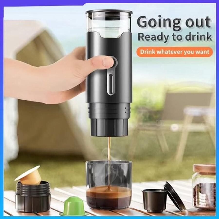 Draagbare capsulekoffiemachine Aboiled draagbaar koffiezetapparaat Compacte capsule- en poederkoffiezetter voor op reis en op kantoor Zwart - Foto 5