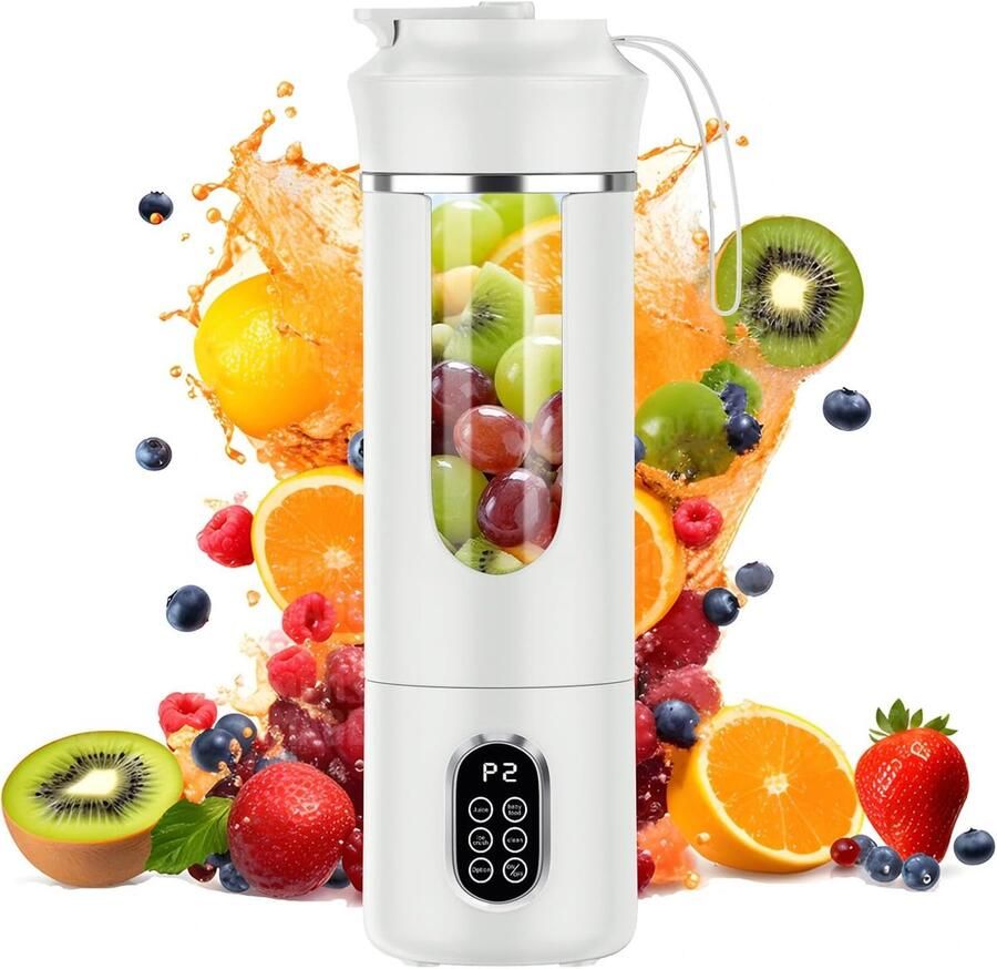 Draagbare draadloze blender Kleine oplaadbare sapcentrifuge Mini persoonlijke blender Perfect voor smoothies en mixen Automatische reinigingsfunctie Draagbaar Wit