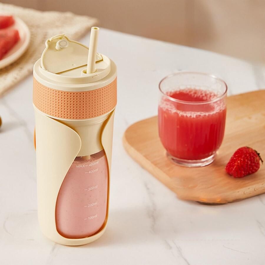 Draagbare draadloze sapcentrifugebeker 450 ml oplaadbaar voor fruit 304 roestvrij staal USB-C oplaadbaar (oranje)
