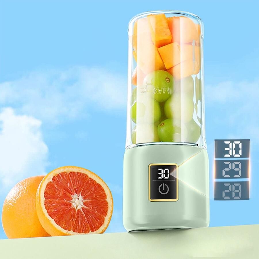 Draagbare draadloze sapcentrifugebeker met USB-oplaadfunctie voor fruit groenten en smoothies inclusief deksel voor onderweg geschikt voor gebruik buitenshuis thuis en op kantoor (mintgroen)