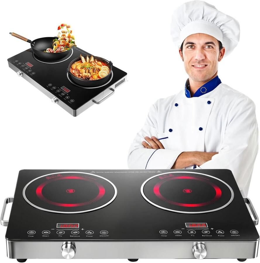 Draagbare Dubbele Inductiekookplaat met Touch Bediening 2 Kookzones