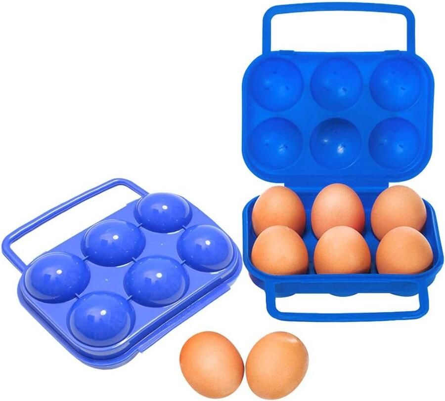 Draagbare Ei Carrier Ei Opbergdoos Outdoor Activiteiten Onbreekbaar Ontwerp 6 Eieren Blauw Oranje