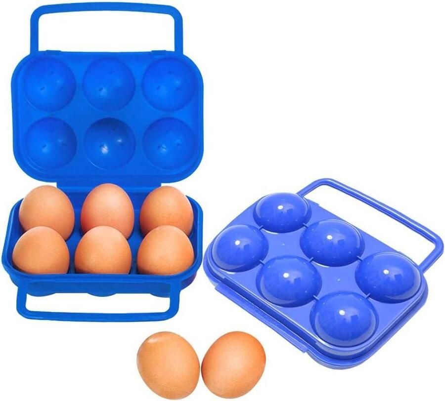 Draagbare Ei Carrier Eierdoos Houder Kamperen Picknick Onbreekbaar ABS Plastic 6 Eieren Blauw