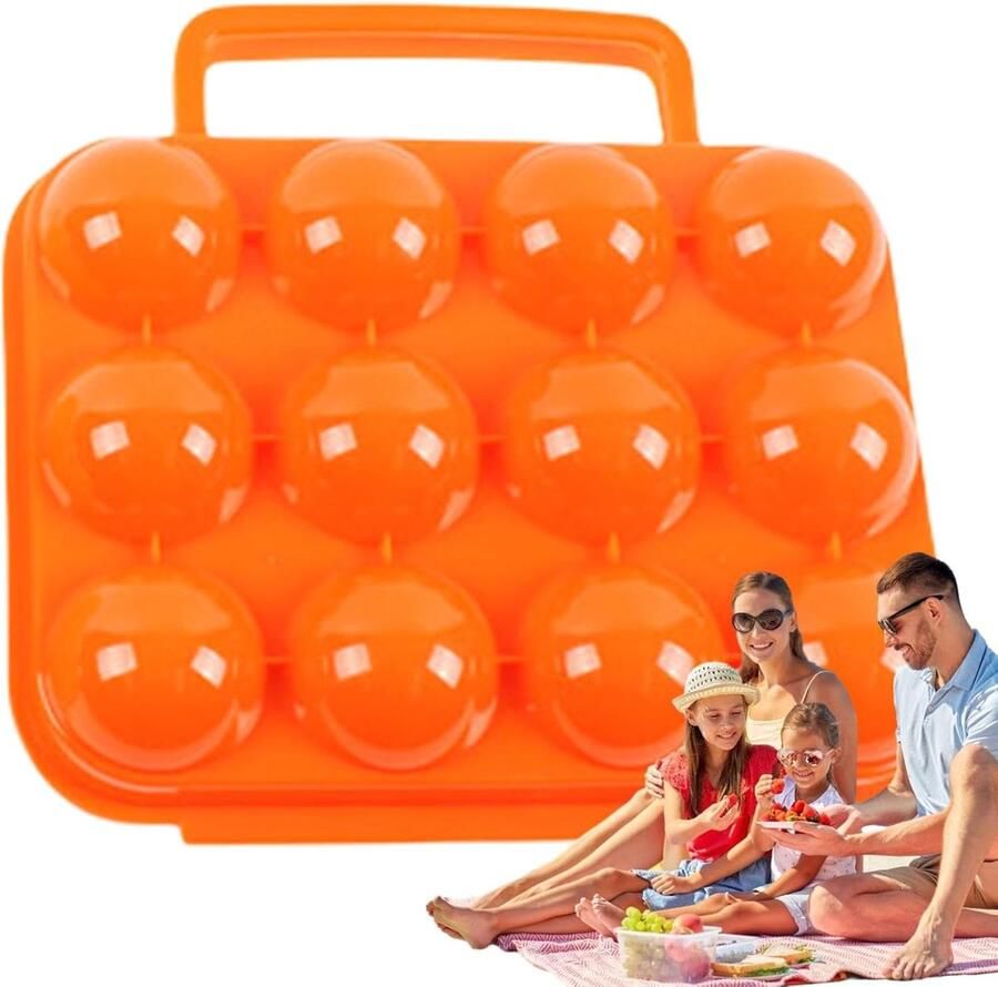 Draagbare Eierdoos Keuken Container Buiten Activiteiten Goed Afgesloten Ontwerp 12 Vakkken Oranje Geel Blauw Groen