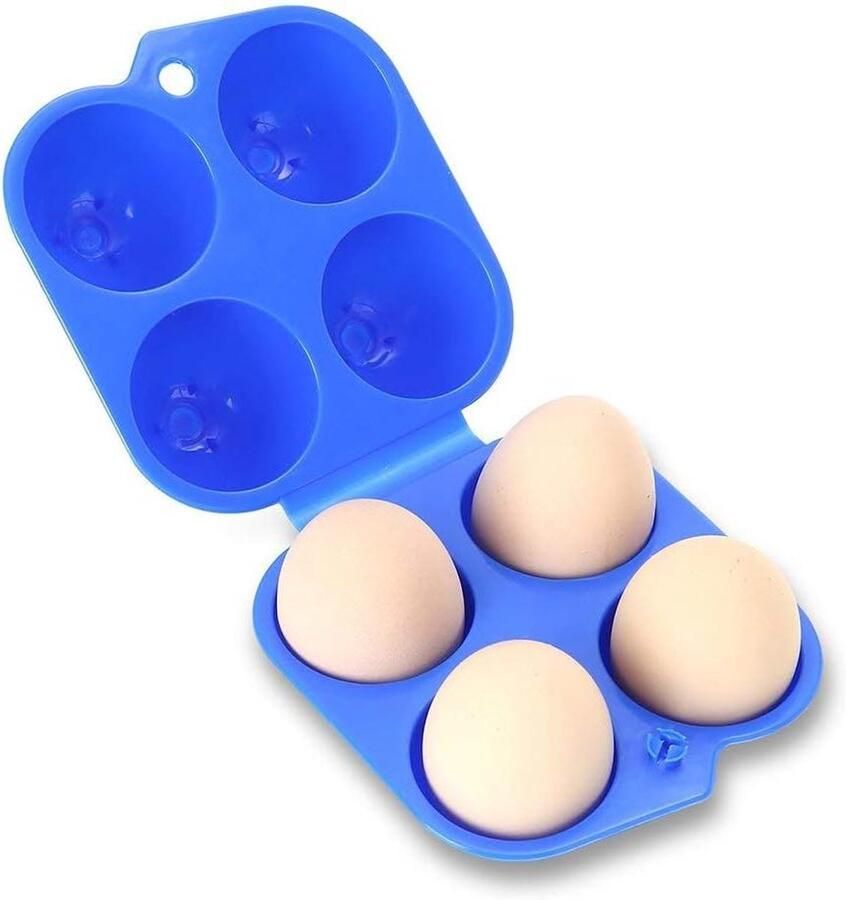 Draagbare Eierdrager Eierhouder Doos Outdoor Kamperen Schokbestendig Ontwerp 4 Eieren Blauw