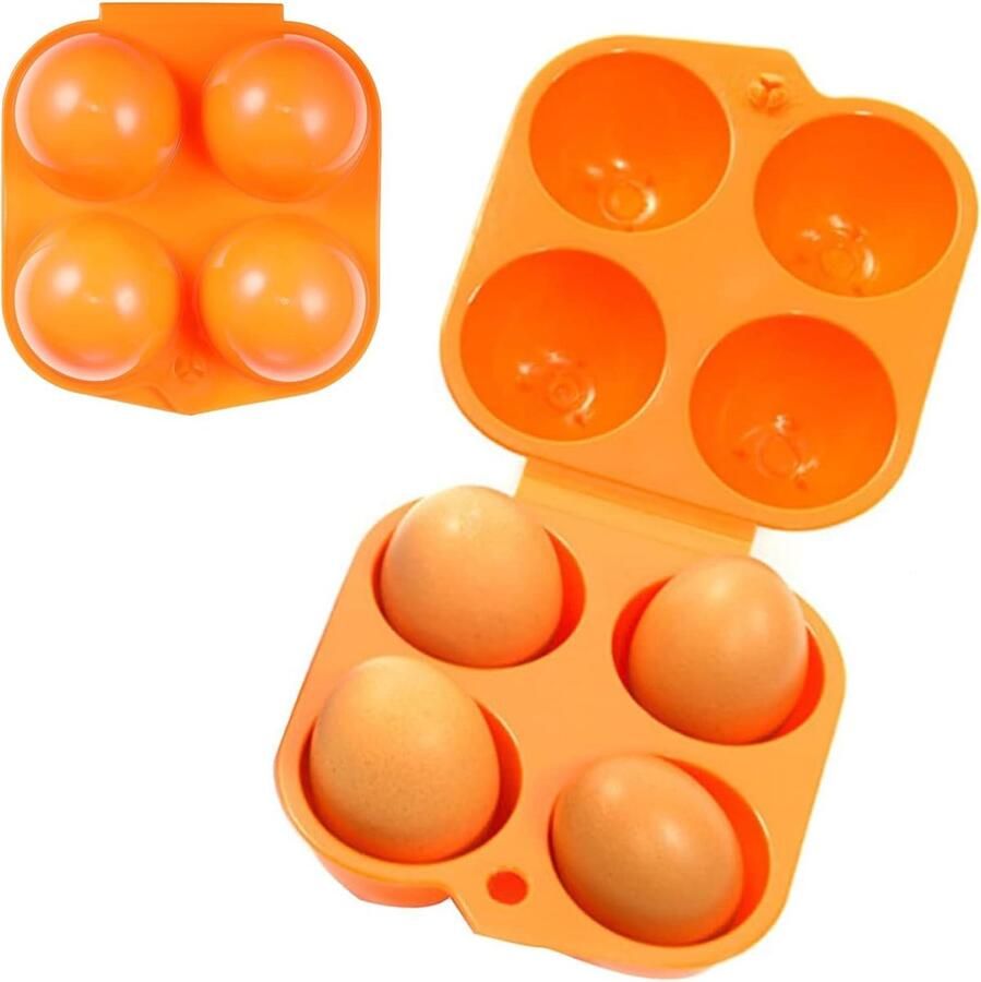 Draagbare Eierhouder Eierdoos Camping Eieren Bewaren 4 Vakken 11.5 x 12 x 7.5 cm Oranje