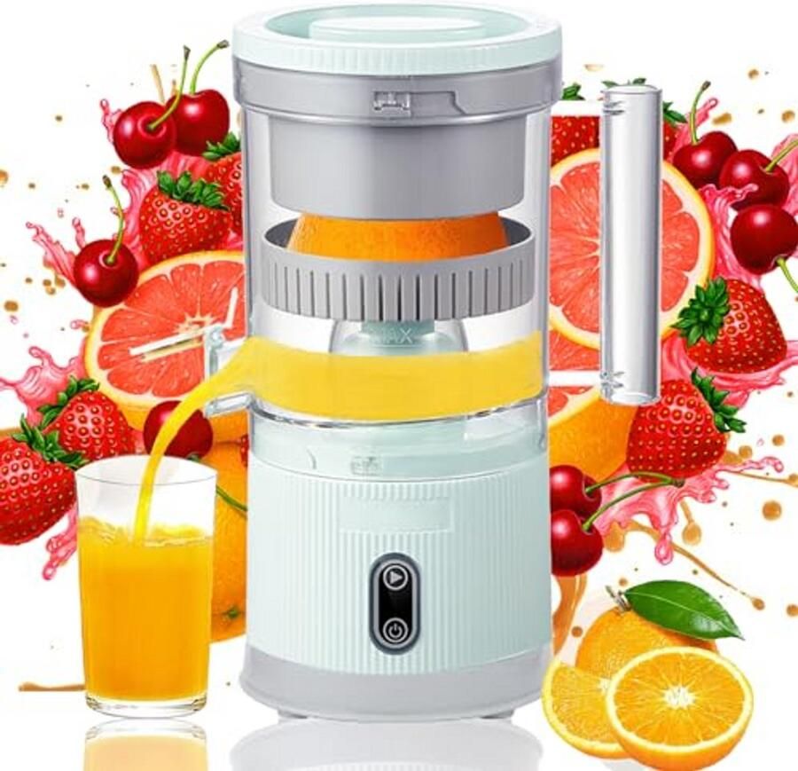 Draagbare elektrische citruspers met vruchtvleesmand 300 ml sapcentrifuge oplaadbaar met USB