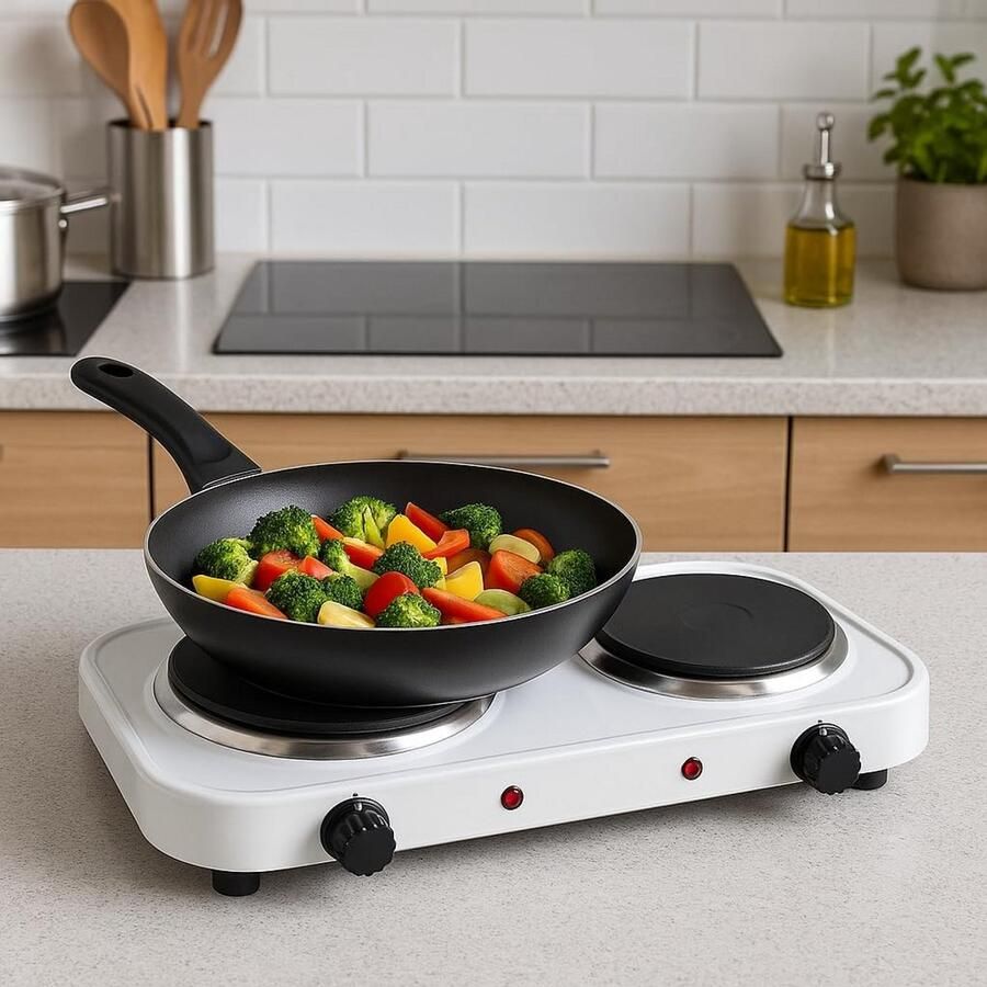 Draagbare Elektrische Dubbele Kookplaat met 2 Pitten en Antiaanbaklaag