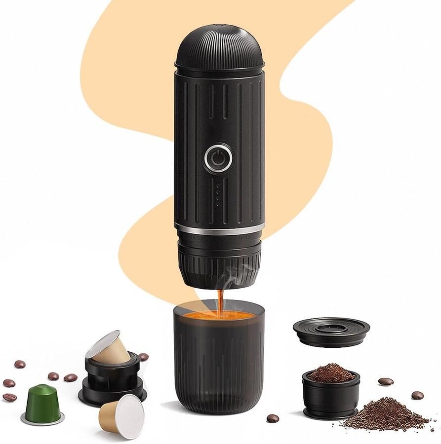 Draagbare elektrische espressomachine 12V 100W volautomatische koffiemachine klein koffiezetapparaat voor onderweg geschikt voor NS-capsules en koffiepoeder