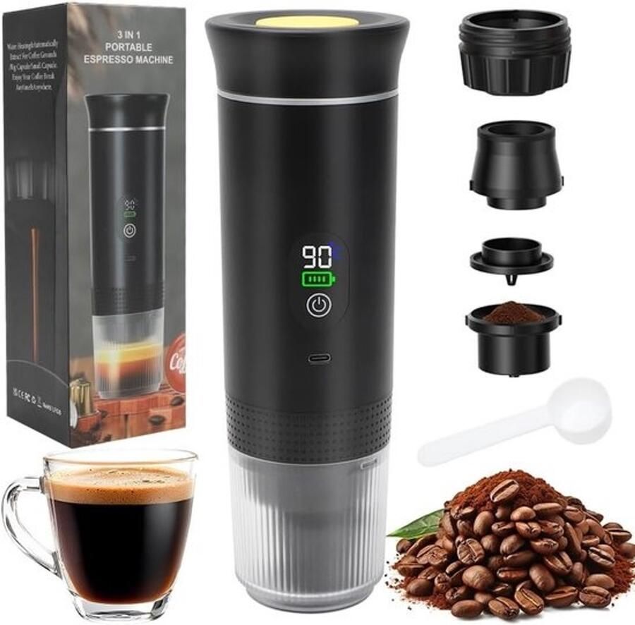 Draagbare elektrische espressomachine 3-in-1 mini-koffiezetapparaat met display voor camping reizen en kantoor