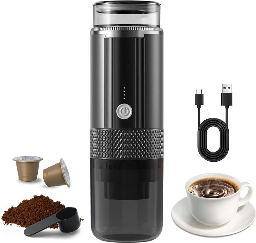 Draagbare elektrische espressomachine bediening met één knop met indicatielampje draadloos oplaadbaar geschikt voor chocoladetheecapsules gemalen koffie en theepoeder perfect geschikt voor gebruik thuis in de auto of onderweg