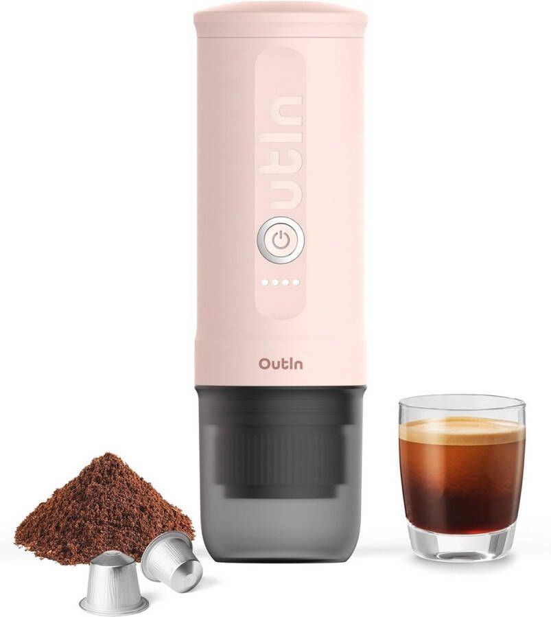 Draagbare elektrische espressomachine voor camping USB-C verwarmd en compatibel met capsules en gemalen koffie