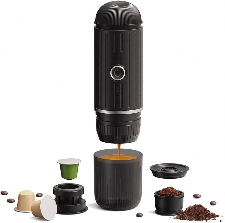 Draagbare Elektrische Espressomachine Zelfverwarmend USB Oplaadbaar 80 Ml Mini-koffiezetapparaat Reis-espressomachine voor Kamperen Reizen Wandelen Kantoor (BLACK)