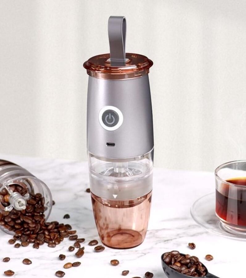 Draagbare Elektrische Koffiemolen met Afneembare Kamer 5-Speed Verstelbaar USB Opladen Inclusief Poeder Borstel en Lepel Voor Camping en Reizen Grijs LB36