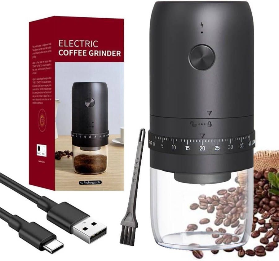 Draagbare elektrische koffiemolen met kegelmolen en 40 maalinstellingen