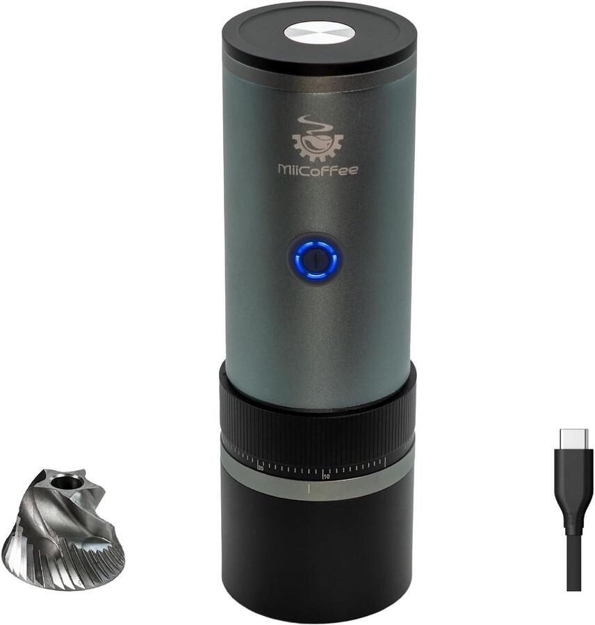 Draagbare Elektrische Koffiemolen USB-C Oplaadbaar met RVS Conische Bramen