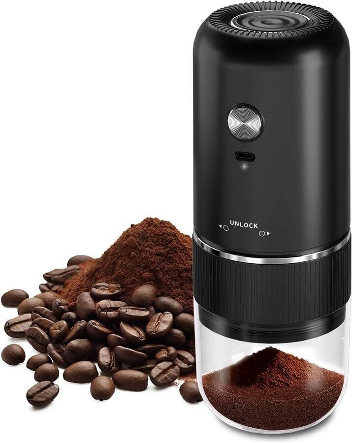 Koffiemolen Draagbare elektrische koffiemolen USB Type-C-interface Verstelbare maalgraad Geschikt voor koffiebonen en -granen Inclusief reinigingsborstel en netsnoer (zwart)