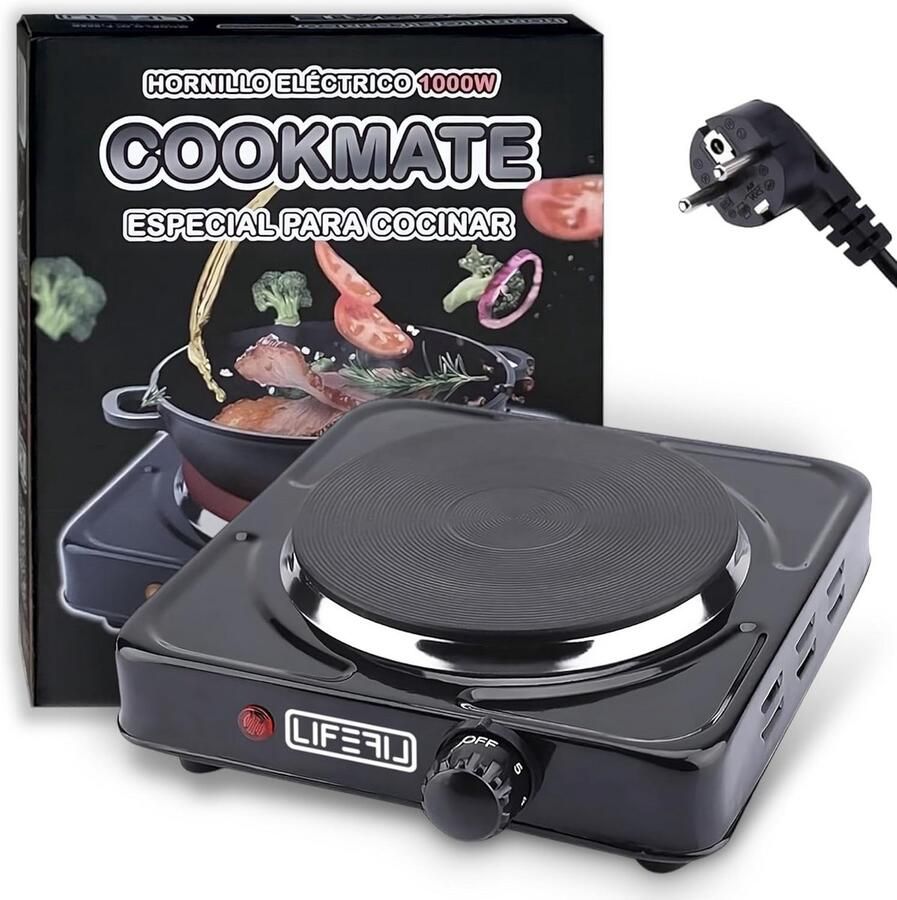 Draagbare Elektrische Kookplaat 1000W Compact & Universeel voor Camping Caravan en Terras