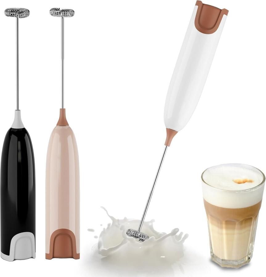 Draagbare elektrische melkopschuimer mini-mixer en elektrische cappuccino-mixer mini-garde voor eieren handmatige melkopschuimer voor melk matcha koffie warme chocolademelk (wit-roze)