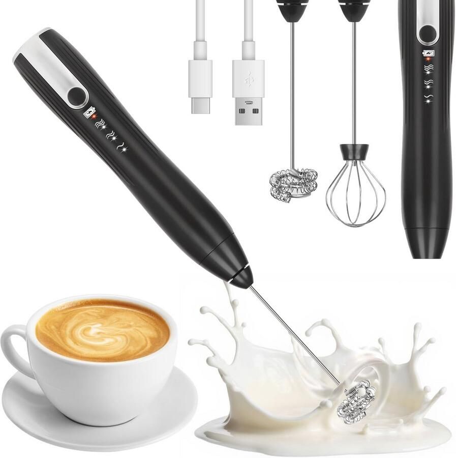 Draagbare Elektrische Melkopschuimer USB-C Oplaadbare Waterdichte Melkopschuimer met 3 Versnellingen voor Koffie Latte en Cappuccino
