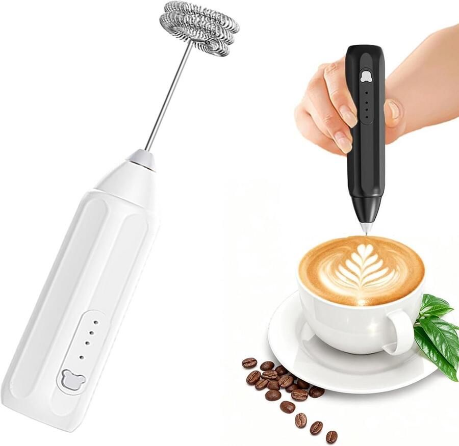 Draagbare elektrische melkschuimer wit – 3 snelheden oplaadbaar via USB perfect voor koffie matcha proteïnedranken & thuisgebruik