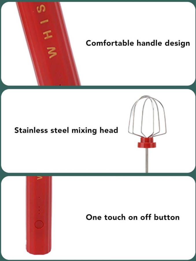 Draagbare elektrische mixer voor Latte Cappuccino Matcha Egg Zilver (Red) Content Keukenhandmixer met elektrische handmixer - Foto 2