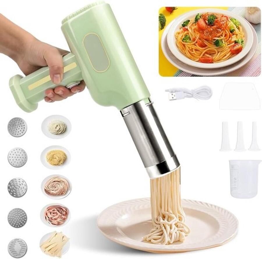Draagbare elektrische pastamaker met 2600 mAh batterij 5 pastavormen en accessoires voor perfect verse pasta